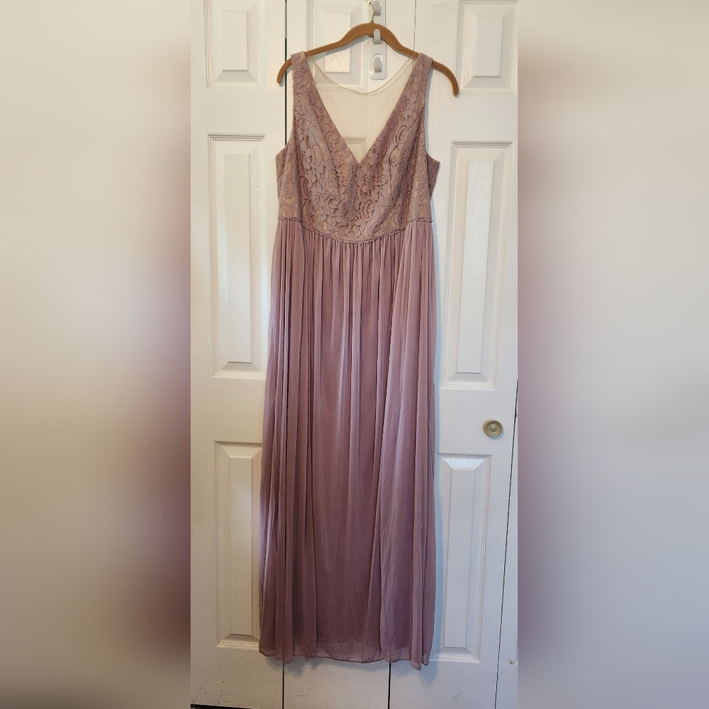 DAVID'S BRIDAL: Illusion V-Neck Lace And Mesh Bridesmaid Dress